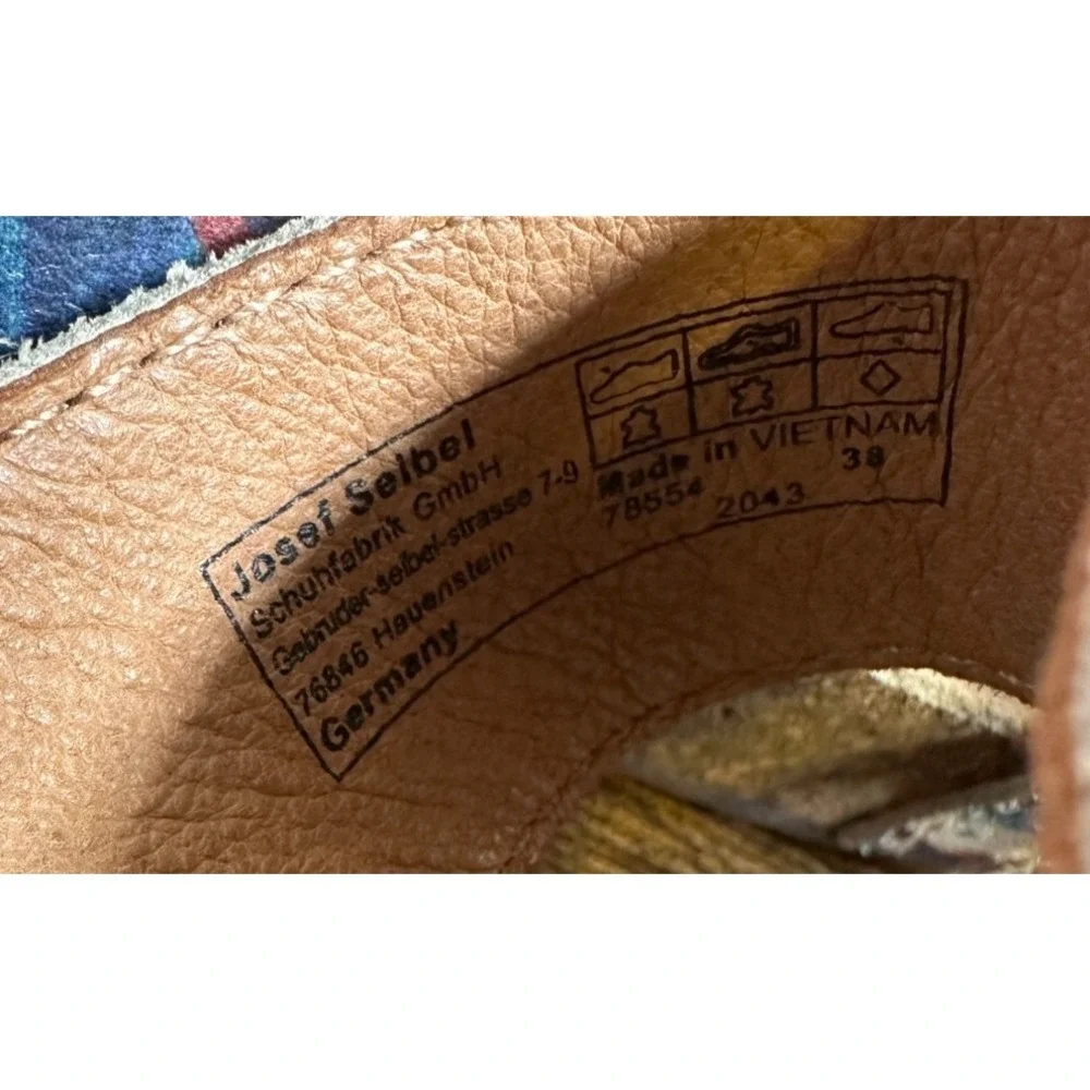 Josef Seibel Tonga 54 Floral Slide Sandals Blue Red Tan Cork Boho Size 38 7 -7.5 - Picture 8 of 12